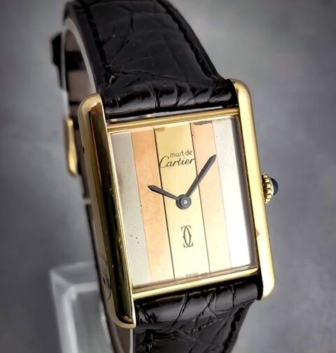 Vintage Must de Cartier Tank Gold Plated Silver Wristwatch